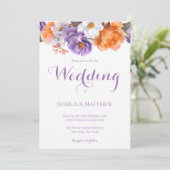 Invitation Élégant Floral Purple Aquarelle Fleurs Mariage (Debout devant)