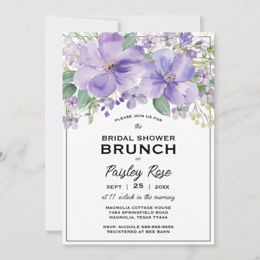 Invitation Elegant Floral Purple Bridal Shower (Devant)