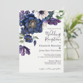 Invitation Elégant Floral Purple Marine Réception de mariage (Debout devant)