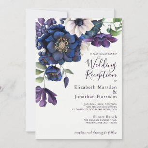 Invitation Elégant Floral Purple Marine Réception de mariage