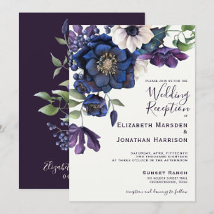 Invitation Elégant Floral Purple Marine Réception de mariage