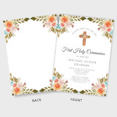 Invitation Elégant Floral Religieux Croix Première Communion