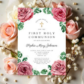 Invitation Élégant Floral Religieux Fille Première Communion
