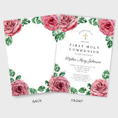 Invitation Élégant Floral Religieux Fille Première Communion