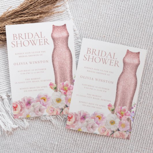 Invitation Élégant floral & robe Belle Fête des mariées