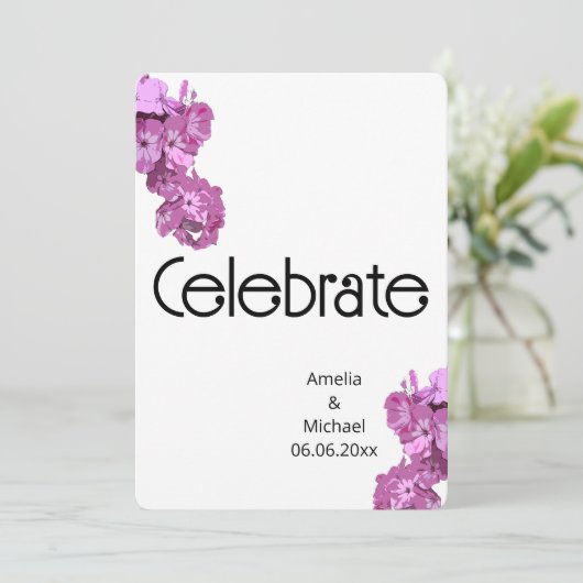 Invitation Élégant floral rose (Debout devant)