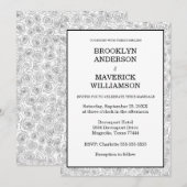 Invitation Elegant Floral Rose Black White Wedding (Devant / Derrière)