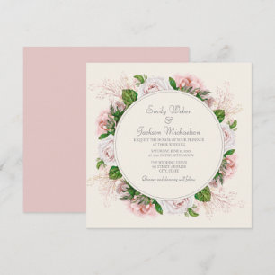 Invitation Élégant floral rose botanique rose crème mariage