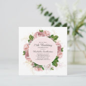 Invitation Elégant floral rose poudré vintage pour 75e annive (Debout devant)
