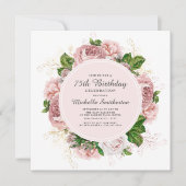 Invitation Elégant floral rose poudré vintage pour 75e annive (Devant)