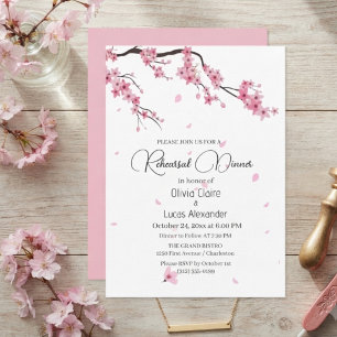 Invitation Élégant floral rose Sakura aquarelle mariage