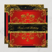 Invitation Élégant floral rouge or noir (Devant / Derrière)