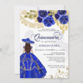 Invitation Elégant Floral Royal Blue Horse Quinceañera (Devant)