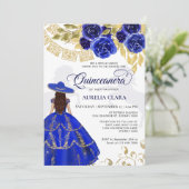 Invitation Elégant Floral Royal Blue Horse Quinceañera (Debout devant)