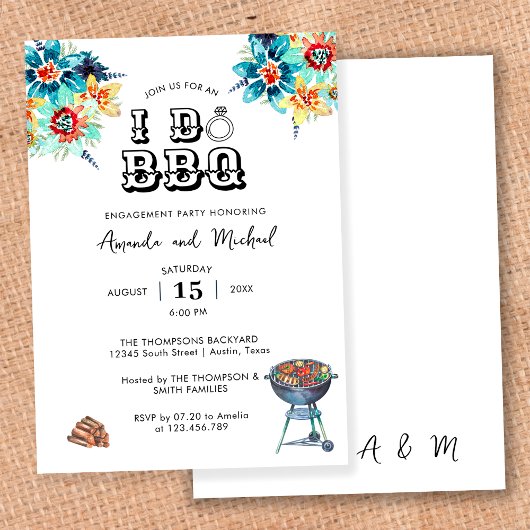 Invitation Elégant Floral Rustic I Do BBQ Engagement Party