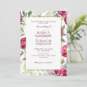 Invitation Élégant Floral Rustique Bourgogne Mariage rose (Debout devant)
