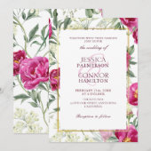 Invitation Élégant Floral Rustique Bourgogne Mariage rose (Devant / Derrière)