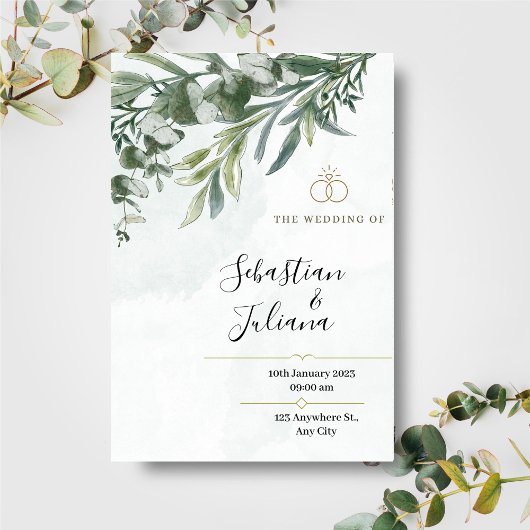 Invitation Élégant Floral Rustique Eucalyptus Mariage de verd