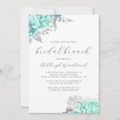 Invitation Élégant Floral Script Aqua Argent Mariage Brunch (Devant)