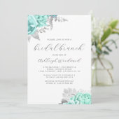 Invitation Élégant Floral Script Aqua Argent Mariage Brunch (Debout devant)