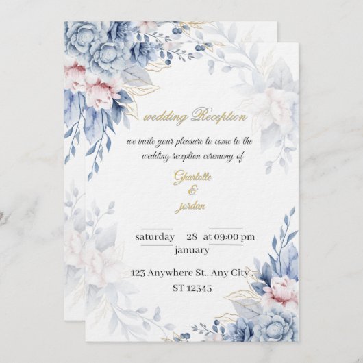 Invitation Elegant Floral Script  Personalized Wedding Card (Devant / Derrière)