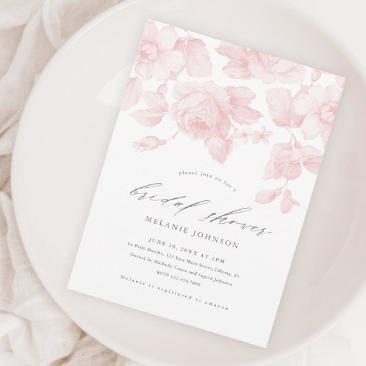 Invitation Élégant Floral Script Rose Fête de Mariage