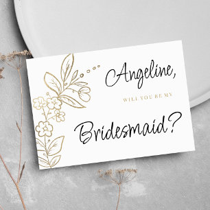 Invitation Élégant floral simple en or blanc Demoiselle d'hon