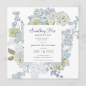 Invitation elegant Floral Something Blue Bridal shower QR  (Devant)