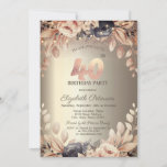 Invitation Élégant Floral, String Lights 40e anniversaire<br><div class="desc">Une invitation moderne,  chic et glamour avec d'élégantes lampes à cordes et des fleurs.</div>