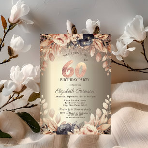 Invitation Élégant Floral, String Lights 60e anniversaire