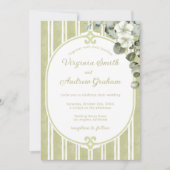 Invitation Elegant Floral Striped Green Wedding (Devant)