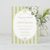 Invitation Elegant Floral Striped Green Wedding (Debout devant)