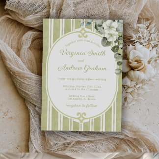 Invitation Elegant Floral Striped Green Wedding