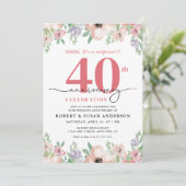 Invitation Elegant Floral Surprise 40th Wedding Anniversary (Debout devant)