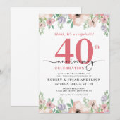 Invitation Elegant Floral Surprise 40th Wedding Anniversary (Devant / Derrière)