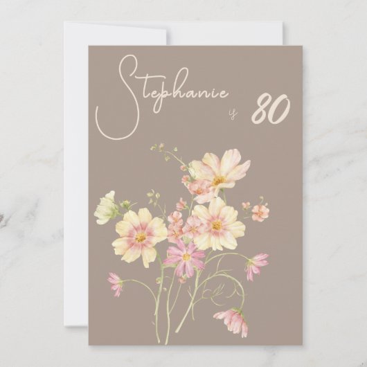Invitation Elegant Floral Taupe Blush 80th Birthday (Devant)
