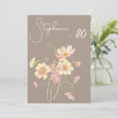 Invitation Elegant Floral Taupe Blush 80th Birthday (Debout devant)