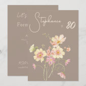 Invitation Elegant Floral Taupe Blush 80th Birthday (Devant / Derrière)