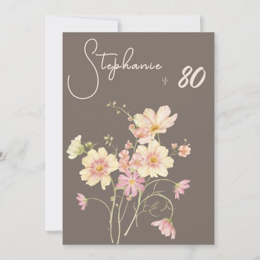 Invitation Elegant Floral Taupe Blush 80th Birthday Invitatio (Devant)