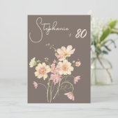 Invitation Elegant Floral Taupe Blush 80th Birthday Invitatio (Debout devant)