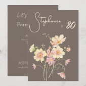 Invitation Elegant Floral Taupe Blush 80th Birthday Invitatio (Devant / Derrière)