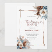 Invitation Elegant Floral Thanksgiving Dinner party (Devant / Derrière)