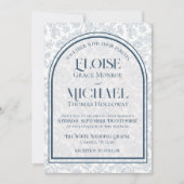 Invitation Elegant Floral Toile Script Monogram Blue Wedding (Devant)