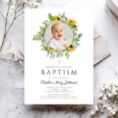 Invitation Élégant floral tournesol fille photo Baptême