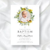 Invitation Élégant floral tournesol fille photo Baptême