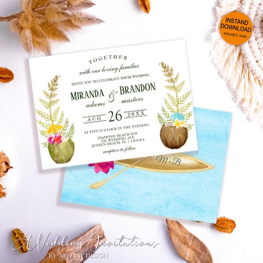 Invitation Elégant Floral Tropical Beach Hawaii Mariage
