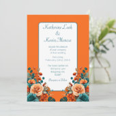 Invitation Élégant floral Turquoise et orange (Debout devant)