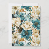 Invitation Élégant Floral Turquoise Mariage d'or ivoire (Dos)