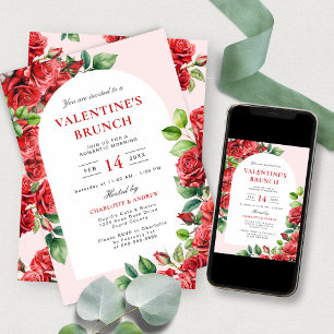Invitation Élégant Floral Valentine's Day Brunch Red Roses