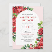 Invitation Élégant Floral Valentine's Day Brunch Red Roses (Devant)